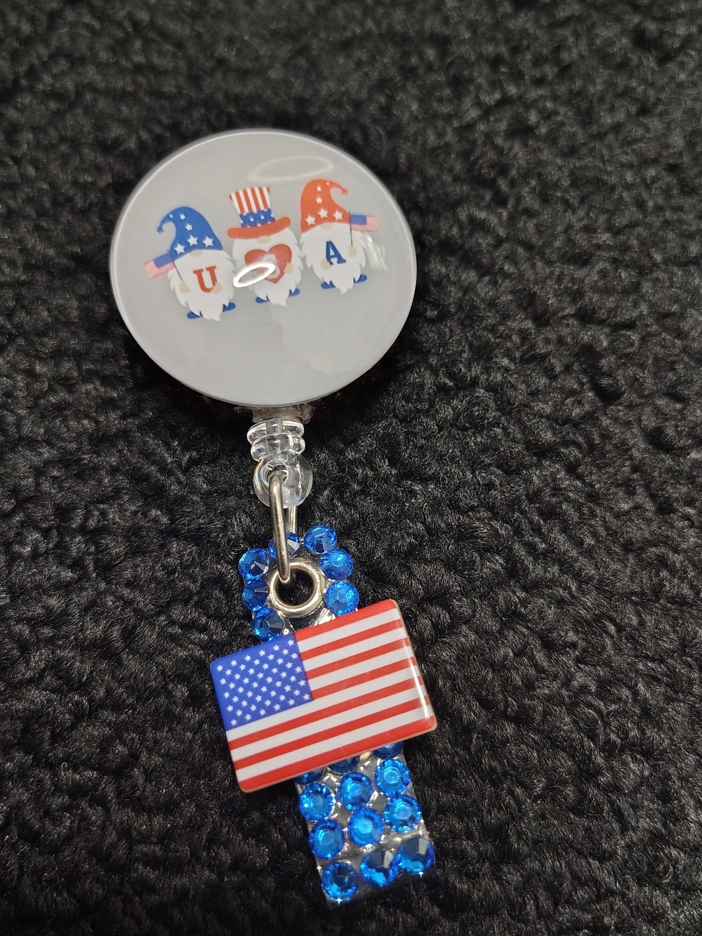 Patriotic July 4th Americana Gnome Retractable Badge Reel Work Id Badge Holder